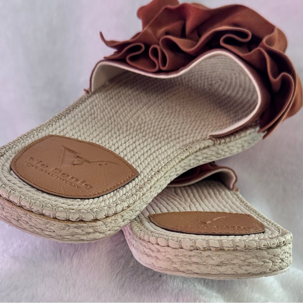 Vie Benie Ruffle Slide Sandals Size 42 (US 10-10.5) Boho Espadrille Brown Summer - Picture 8 of 9